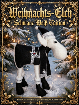 Handgemachter Weihnachts-Elch „Schwarz-Weiß-Edition“ als Dekoration